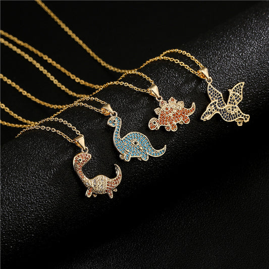 Collar de dinosaurio geométrico con baño de cobre y circonitas micropavé