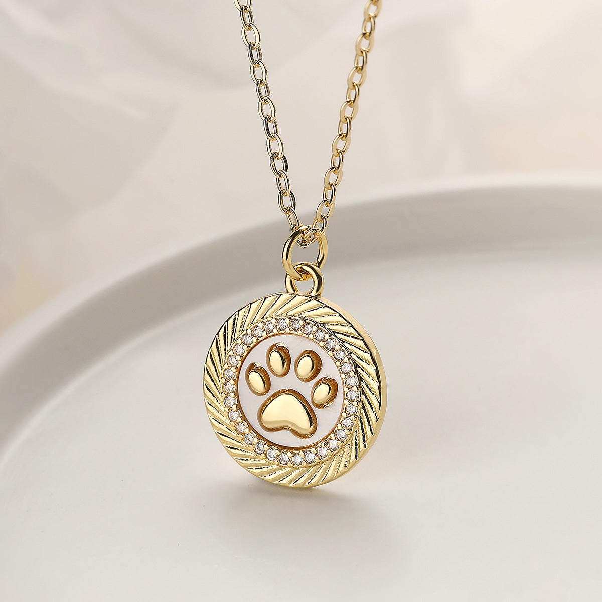 Minimalist Round Cat Paw Butterfly Lightning Geometric Brass Pendant Necklace for Women