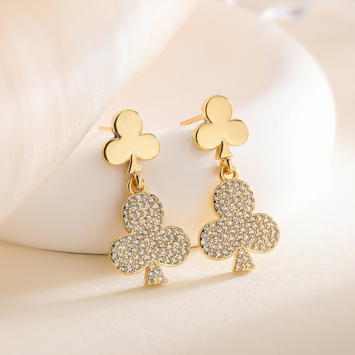 Minimalist Irregular Geometric Earrings for Women with Micro-Pave Zirconia in Copper, Heart-Shaped Accent