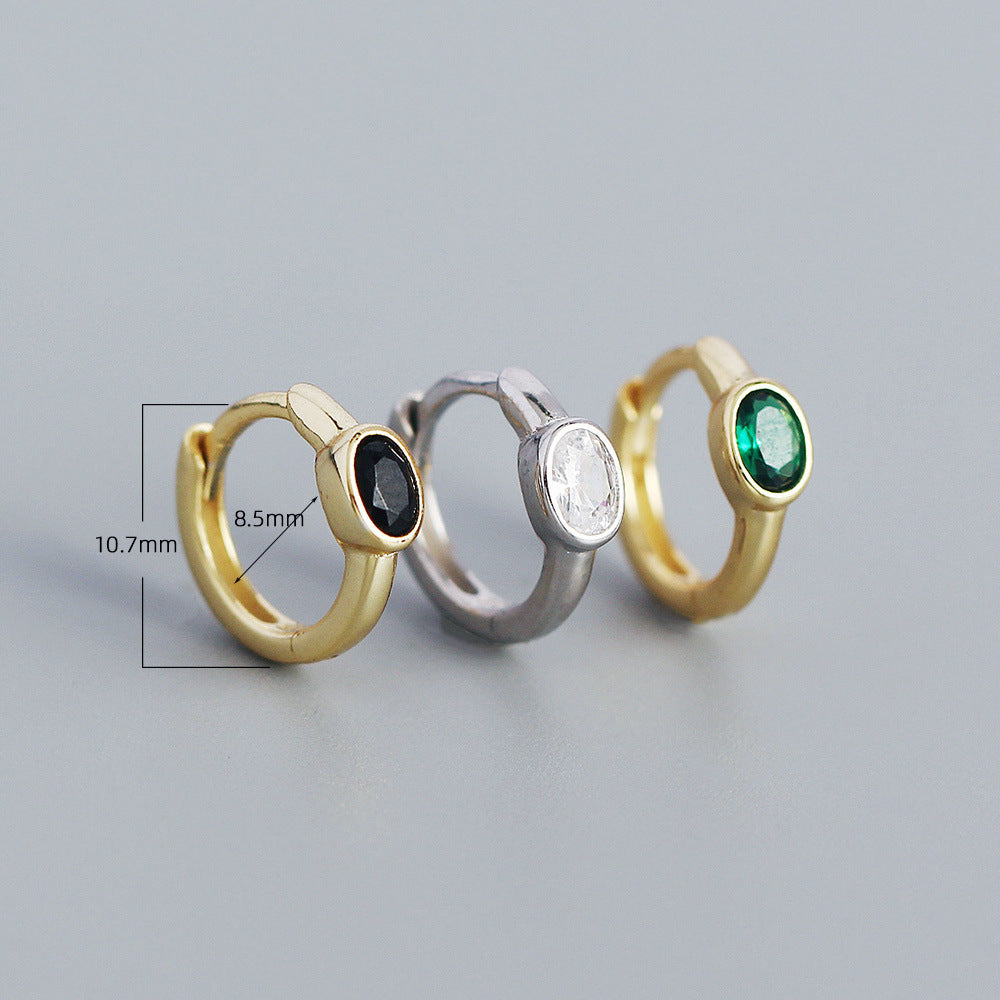 Minimalist 925 Sterling Silver Oval Geometric Cubic Zirconia Inlay Hoop Earrings for Women