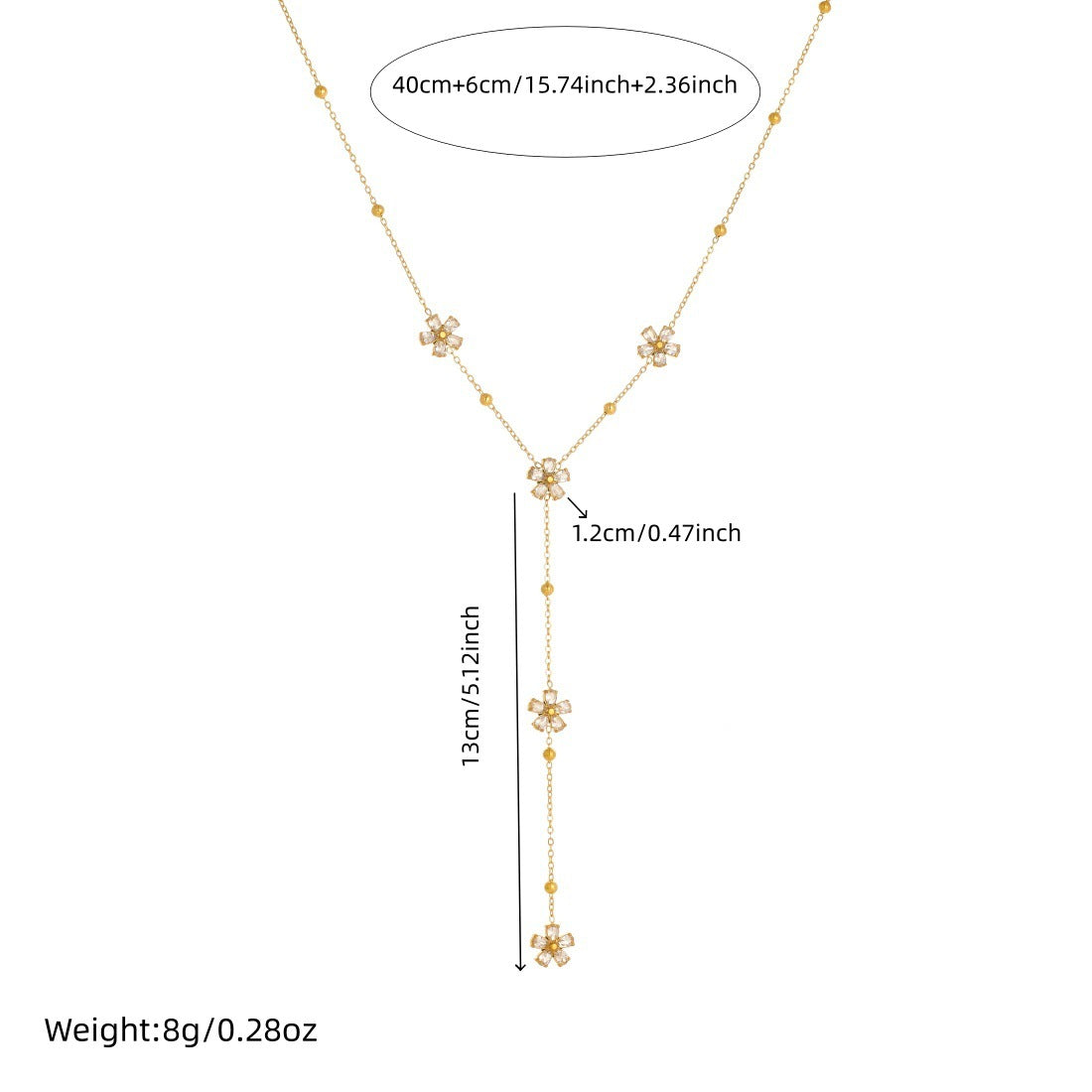 Minimalist Gold Plated Stainless Steel Floral Rhinestone Tassel Necklace for Women