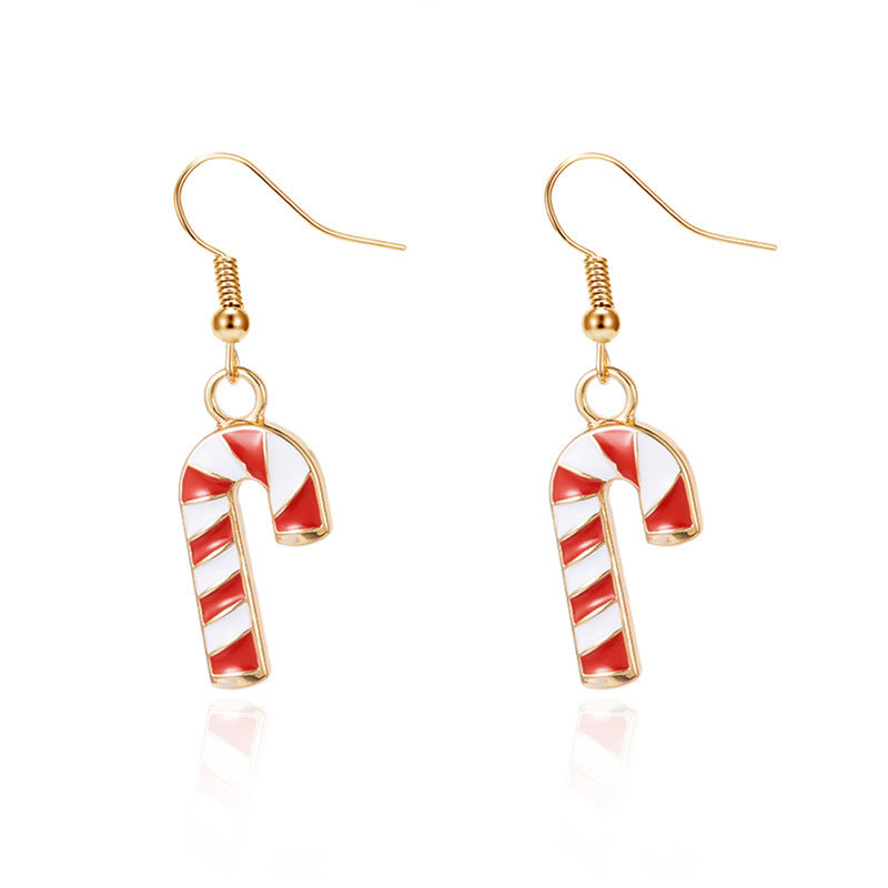Pendientes de Navidad con forma de bastón de caramelo para mujer con base de aleación de zinc y acabado galvanizado, joyas festivas coloridas rojas y verdes para fiestas navideñas.