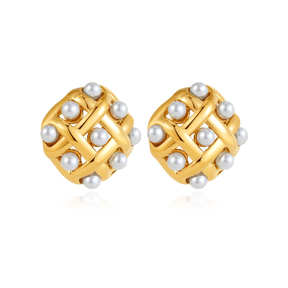 Orecchini a Cerchio Geometrici Minimalisti in Metallo con Intarsio di Perle, da Donna, Gioielli alla Moda per Tutti i Giorni
