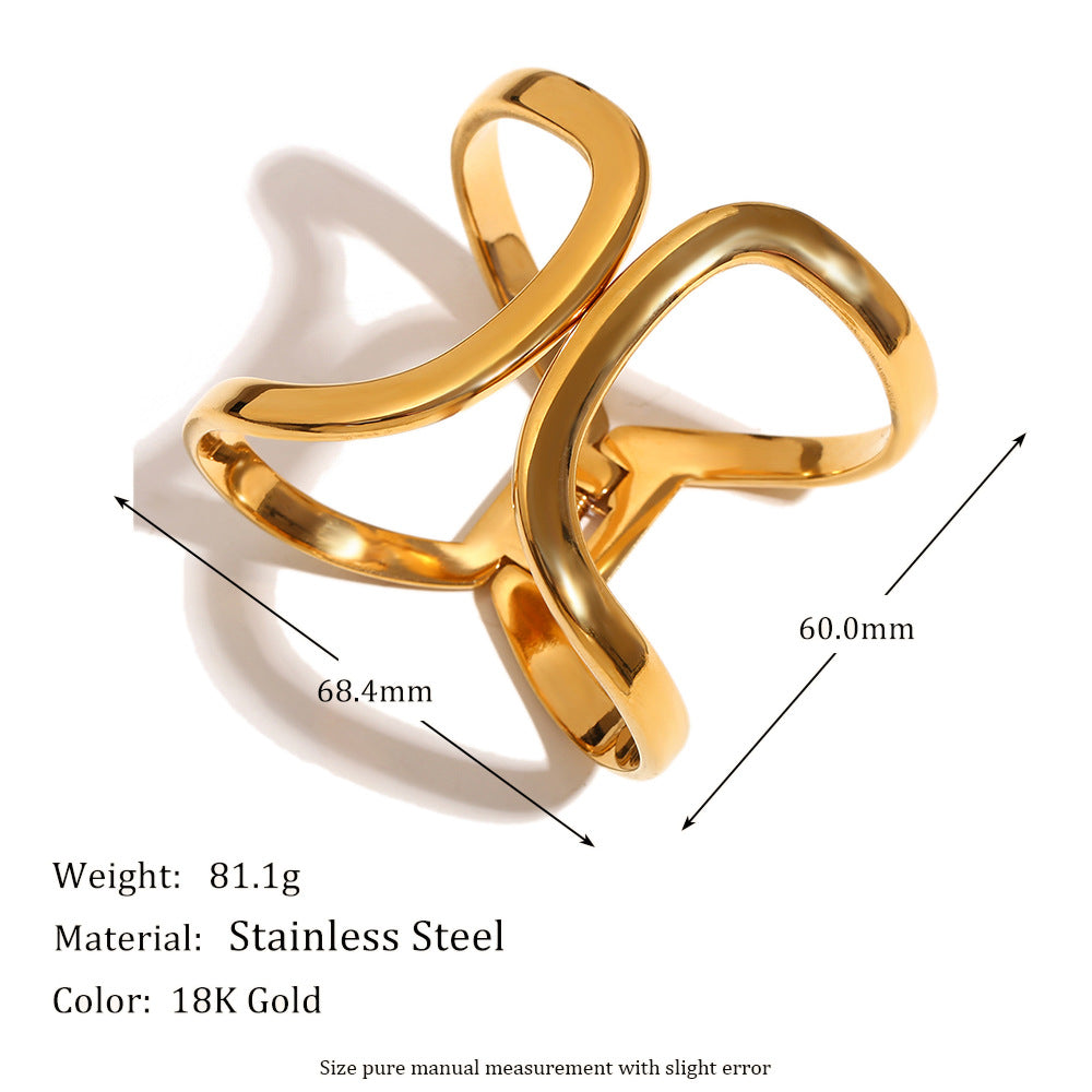 Bracciale da donna in acciaio inossidabile placcato oro 18K, geometrico minimalista e simmetrico