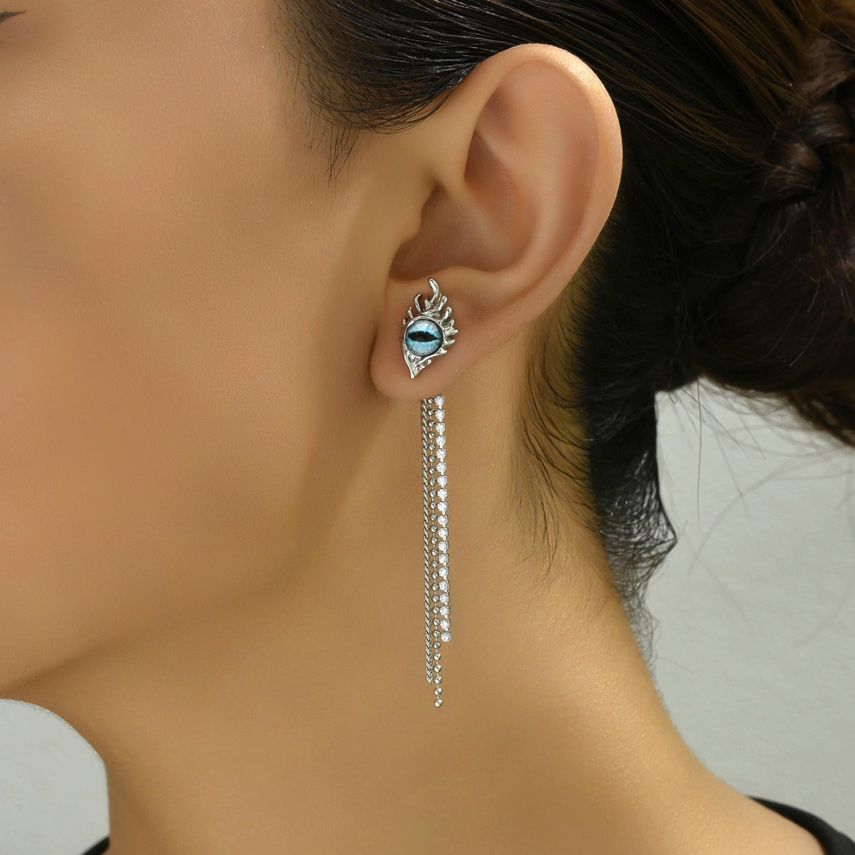 Pendientes de Metal con Resina de Ojo de Demonio Geométrico de Estilo Dulce y Fresco para Mujer