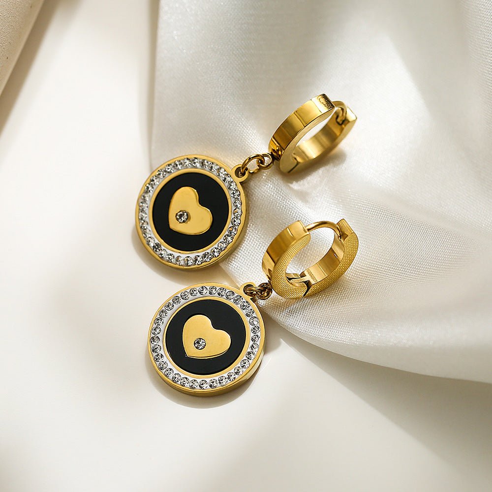 Geometric Heart-Shaped Zirconia Titanium Steel Earrings for Women with Minimalist Fashion and Luxe Aesthetic