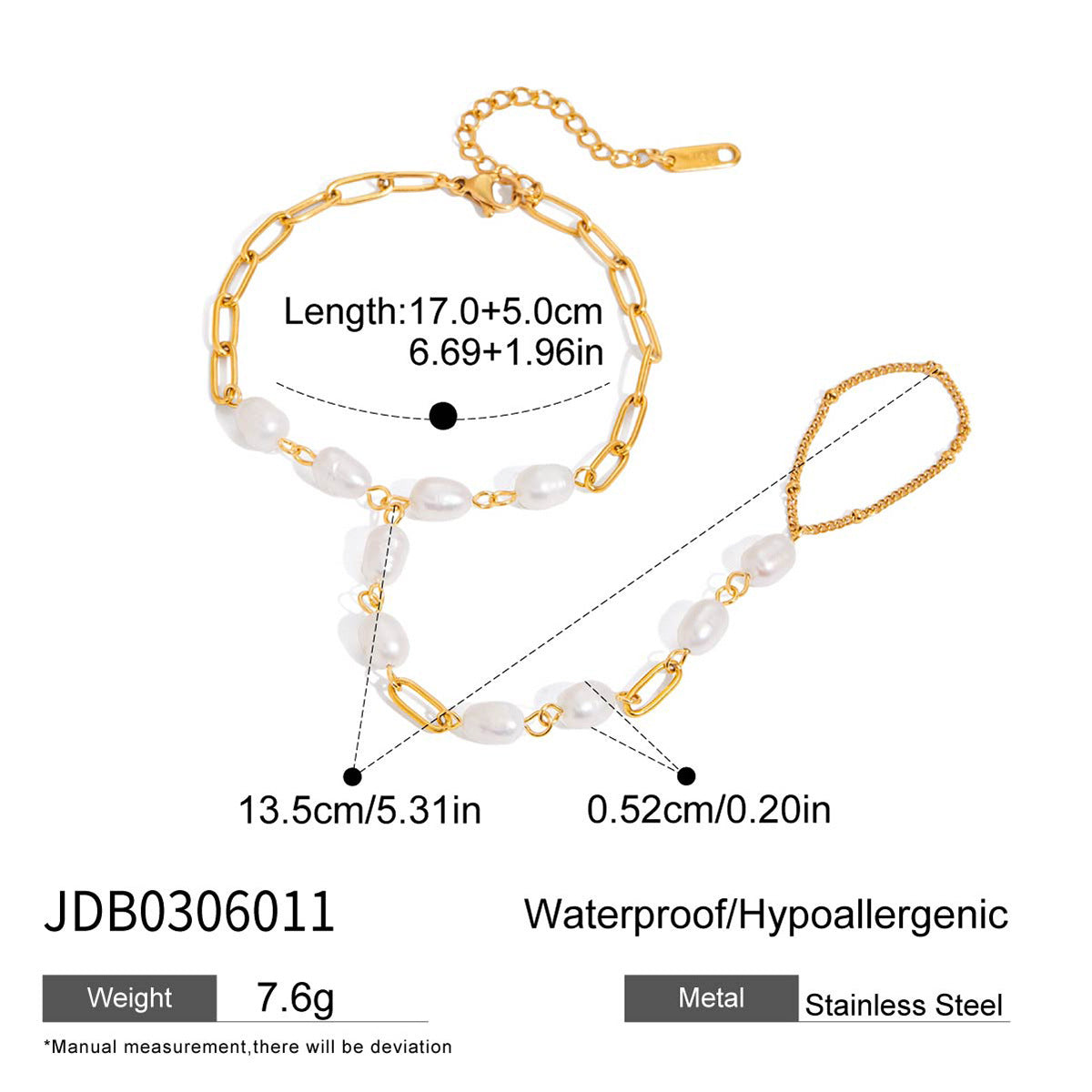 Bracciale ad anello da donna in acciaio inossidabile placcato con design geometrico minimalista e perla d'acqua dolce