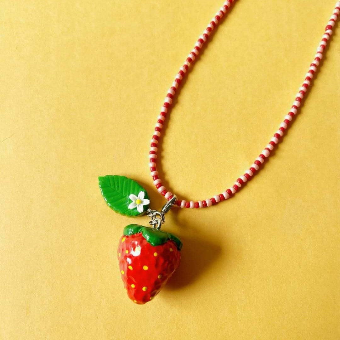Vintage 18K Gold Plated Fruit Plant Titanium Steel Charm Bar Necklace