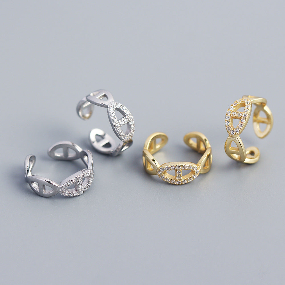 Elegante Orecchino a Polsino con Strass e Naso di Maiale Geometrico in Argento Sterling 925 da Donna