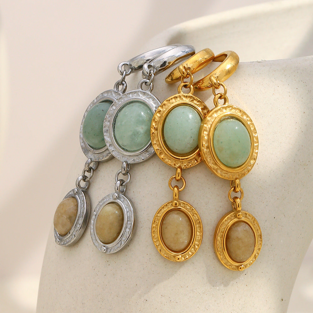 Minimalist Geometric Stainless Steel Earrings with 18K Gold Vacuum Plating and Natural Stone Accents for Women