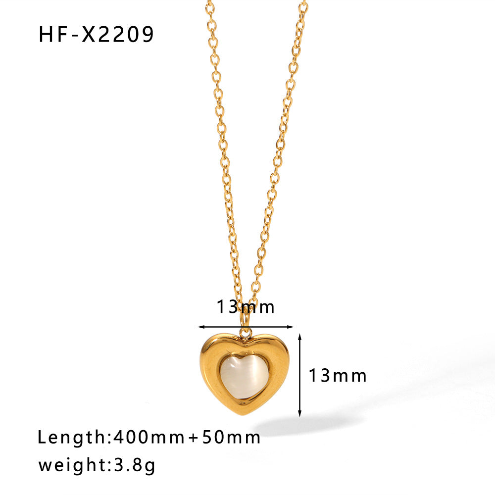 Minimalist Cat Eye Stone Zircon Pearl Smiley Face Necklace for Women in Titanium Steel with Plating Finish