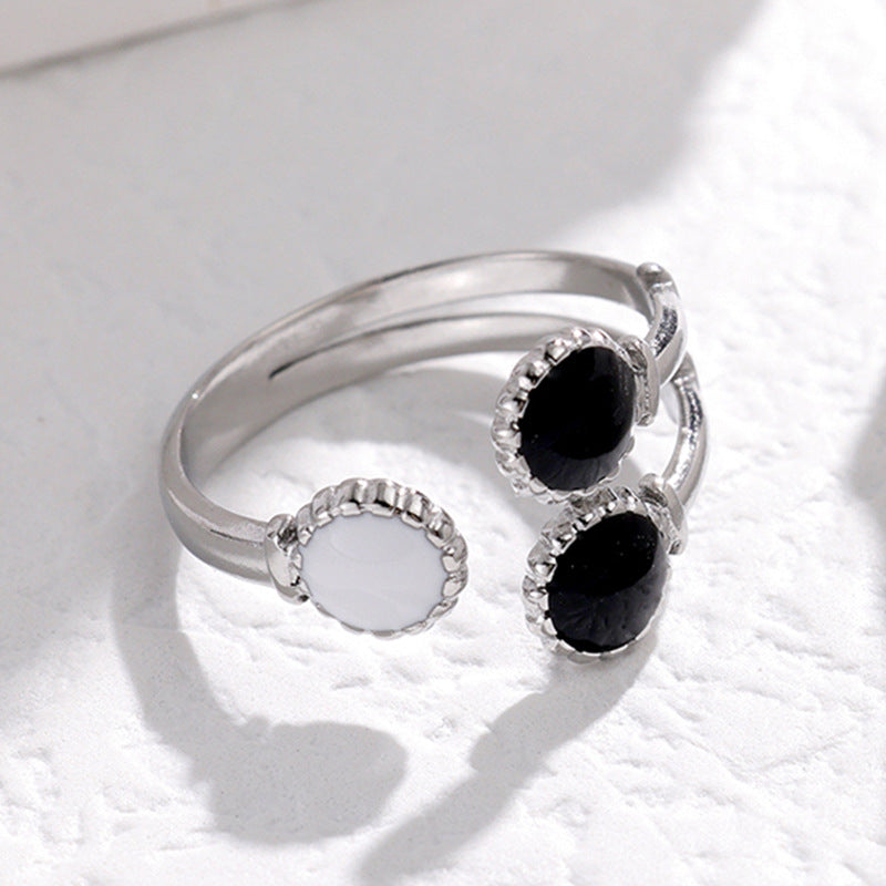 Minimalist Geometric Adjustable Open Ring for Women in Stainless Steel with Enamel Finish