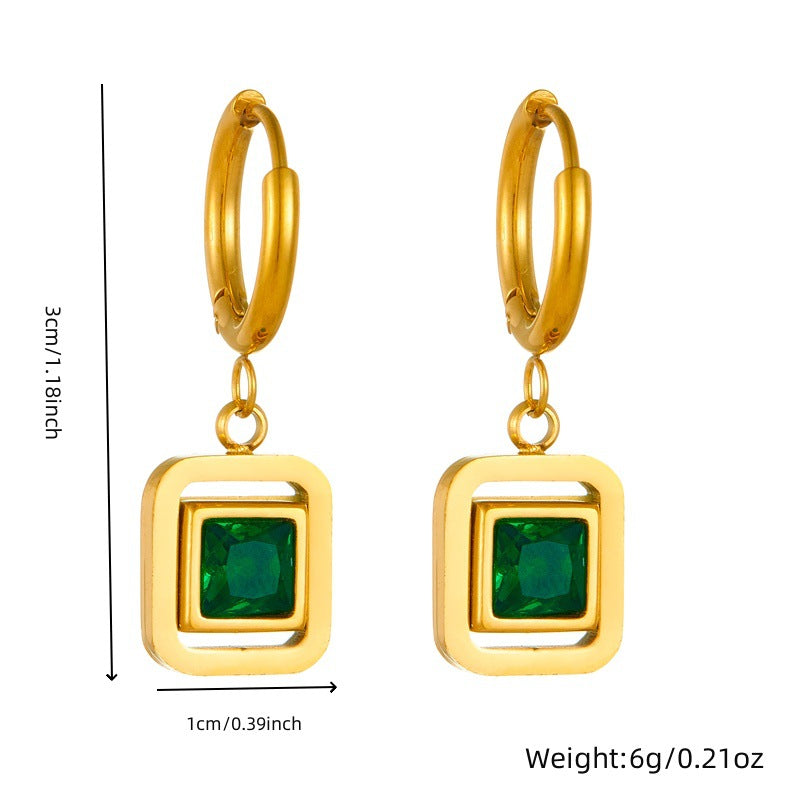 Vintage Luxury Fashion Stainless Steel Plated Square Chain Necklace Earrings Bracelet Set
