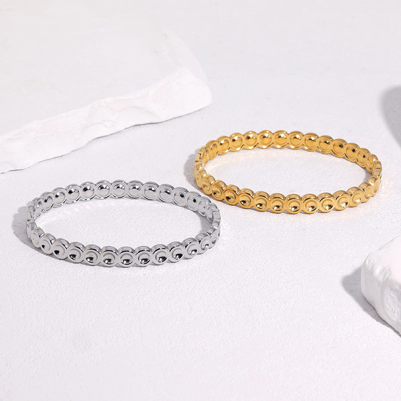 Minimalist Elegant Gold Plated Round Geometric Stainless Steel Bracelet for Women