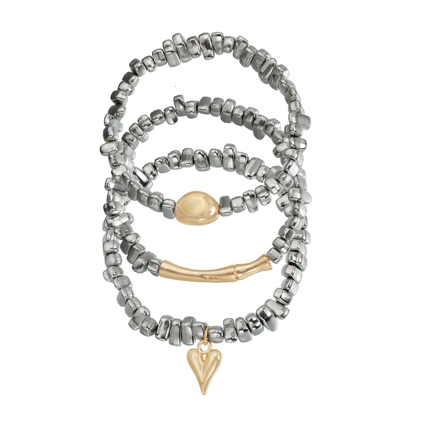Geometric Heart Round Metal Resin Imitation Pearl Beaded Bracelet Plated