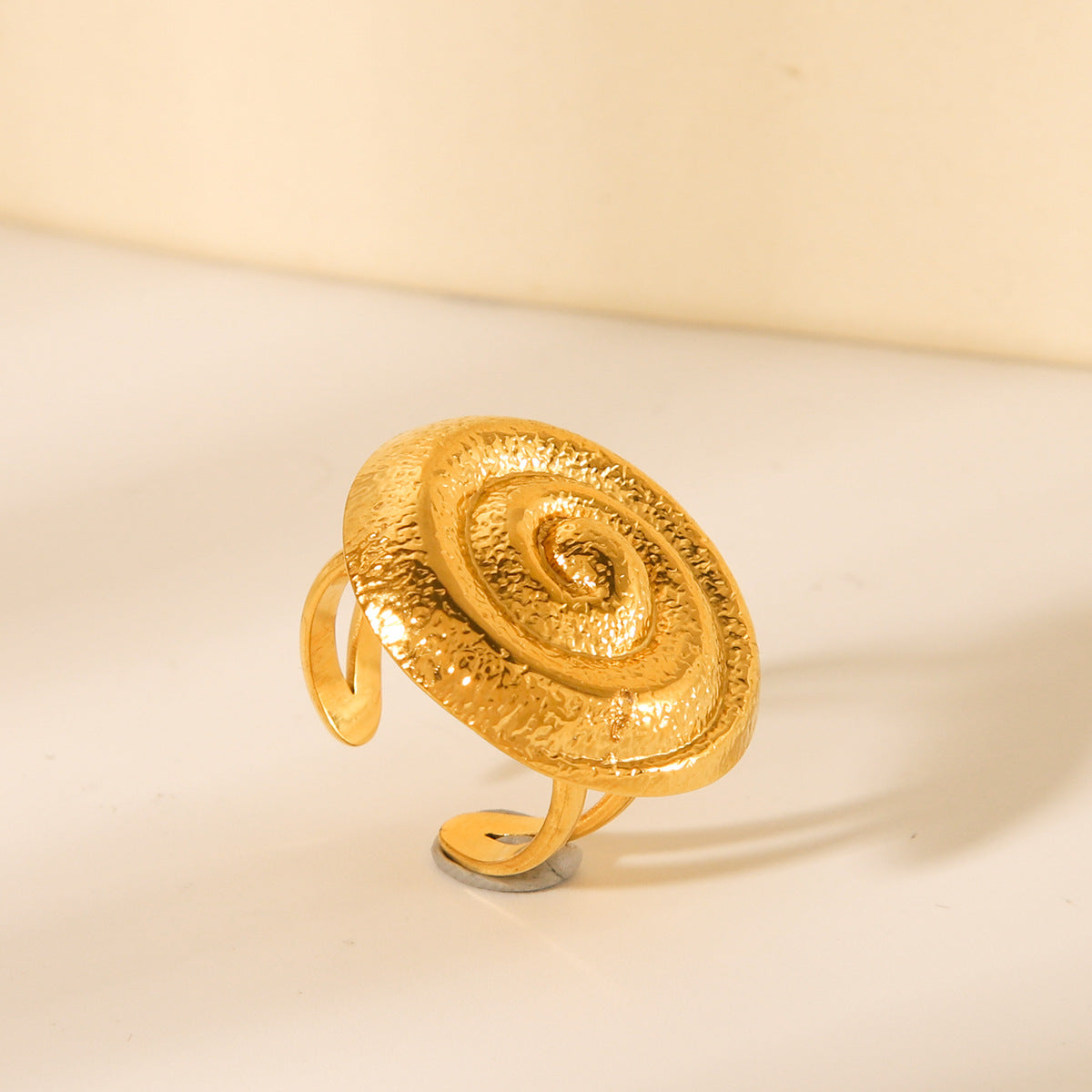 Ins Style 18K Gold Plated Hammered Spiral Open Ring Geometric Stainless Steel Jewelry for Women