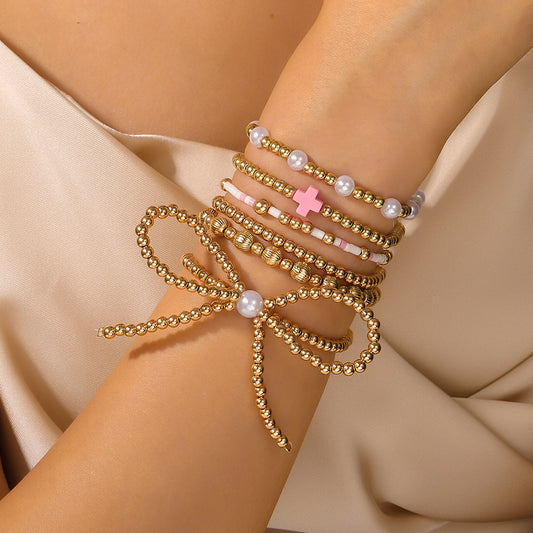 Geometric Round Resin Pearl Beaded Bracelet for Women