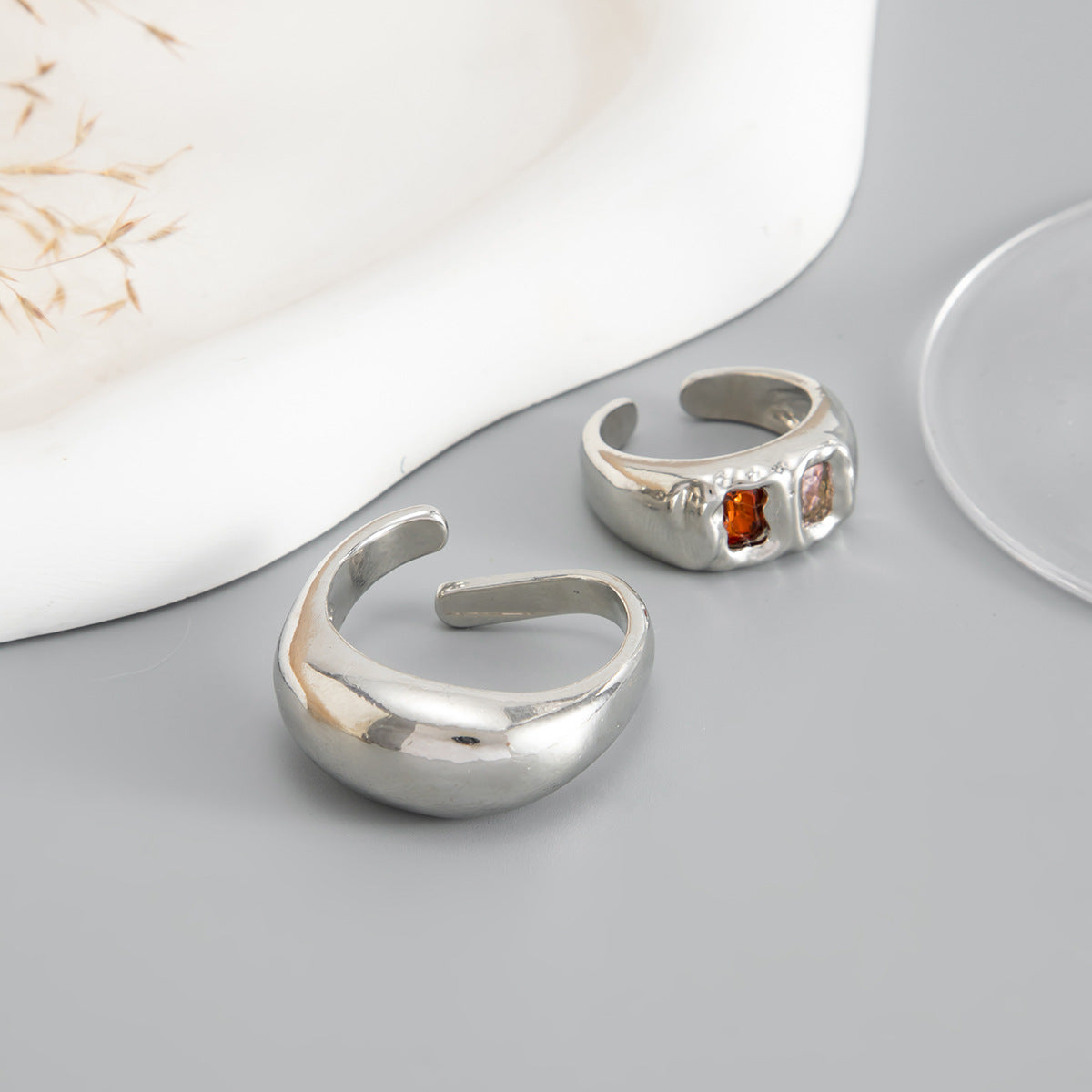 Minimalist Geometric Polished Alloy Micro Rhinestone Inlay Open Toe Ring Set for Women
