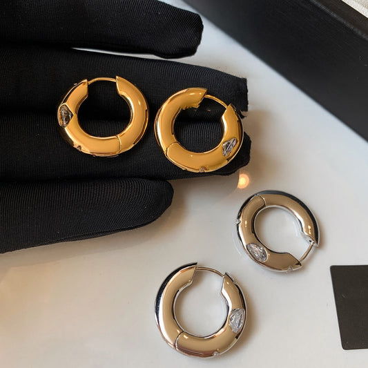 Pendientes de botón de cobre bañados en oro con circonitas incrustadas de estilo minimalista de lujo, geométricos redondos, para mujer