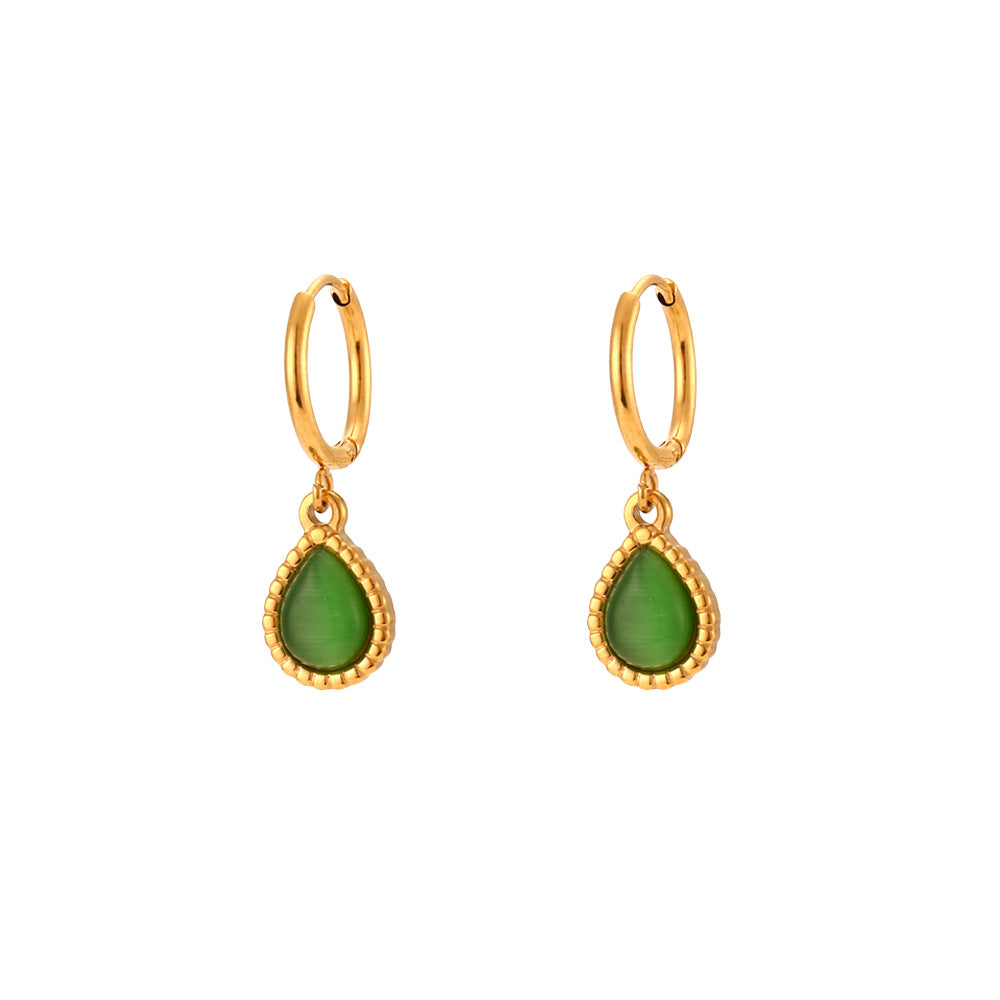 Collana con Pendente a Goccia in Pietra Occhio di Gatto, Stile Minimalista, in Acciaio Inossidabile Placcato Oro, da Donna