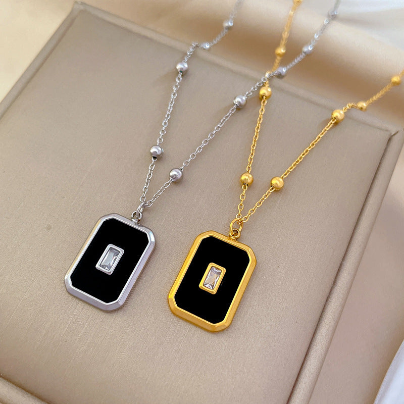 Minimalist Geometric Square Bead Titanium Steel Necklace with Gold Plating for Women and Men