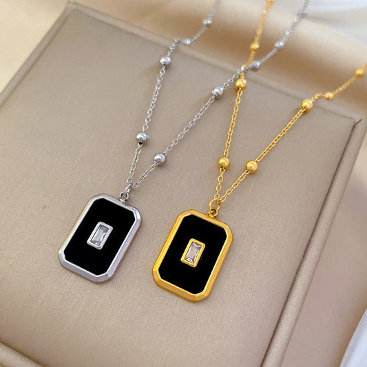 Minimalist Geometric Square Bead Titanium Steel Necklace with Gold Plating for Women and Men