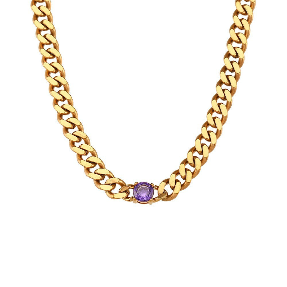 Collana pendente geometrica minimalista in acciaio inossidabile con placcatura in oro 18 carati su catena a maglia cubana