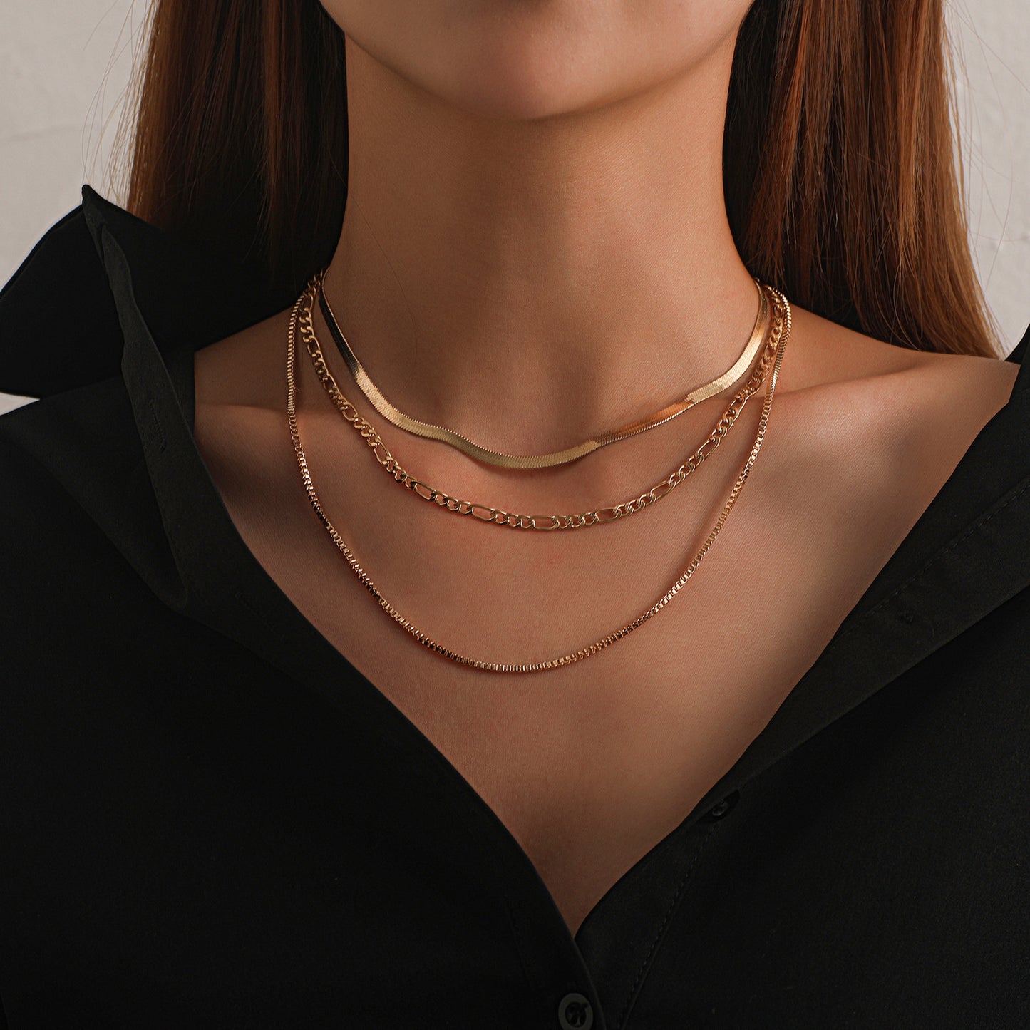 Vintage Geometric Alloy Plated Snake Chain Necklace Multi-layer Unisex