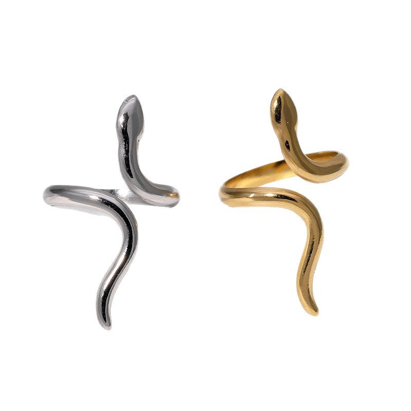 Anello Aperto Minimalista da Donna a Serpente in Acciaio Inossidabile Placcato Oro 18K Regolabile
