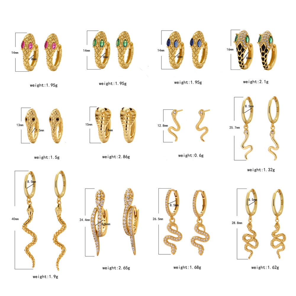 Orecchini a clip creativi a forma di animale in argento sterling S925 con intarsio di strass e finitura smaltata, unisex