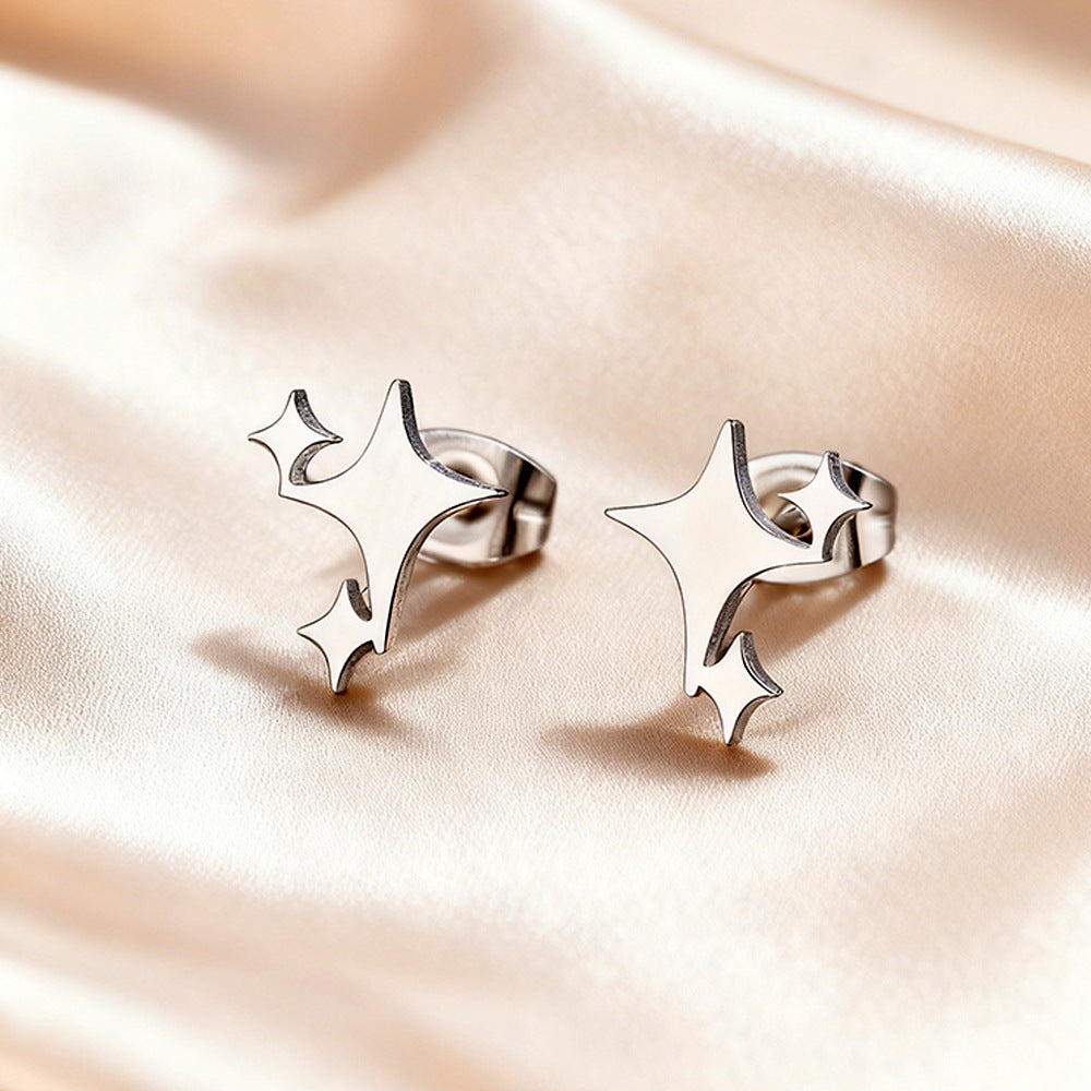 Luxury Elegant Geometric Moon Star Stainless Steel Plated Stud Earrings for Women