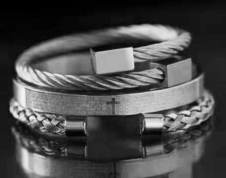 Vintage Geometric Square Letter Plated Titanium Steel Bracelet Set for Unisex