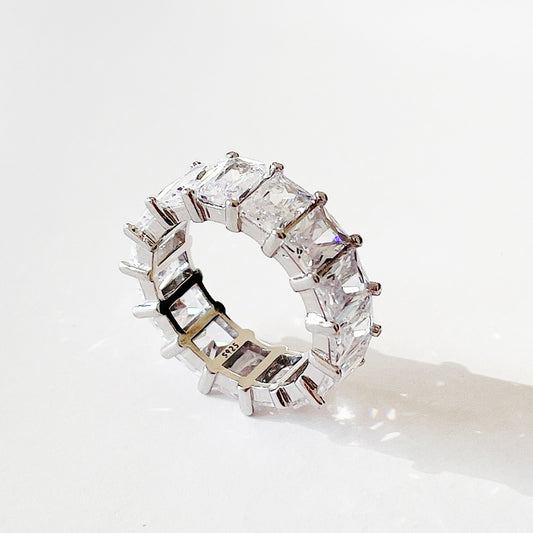 Anillo de lujo minimalista de plata de ley 925, geométrico cuadrado, chapado con incrustaciones de diamantes