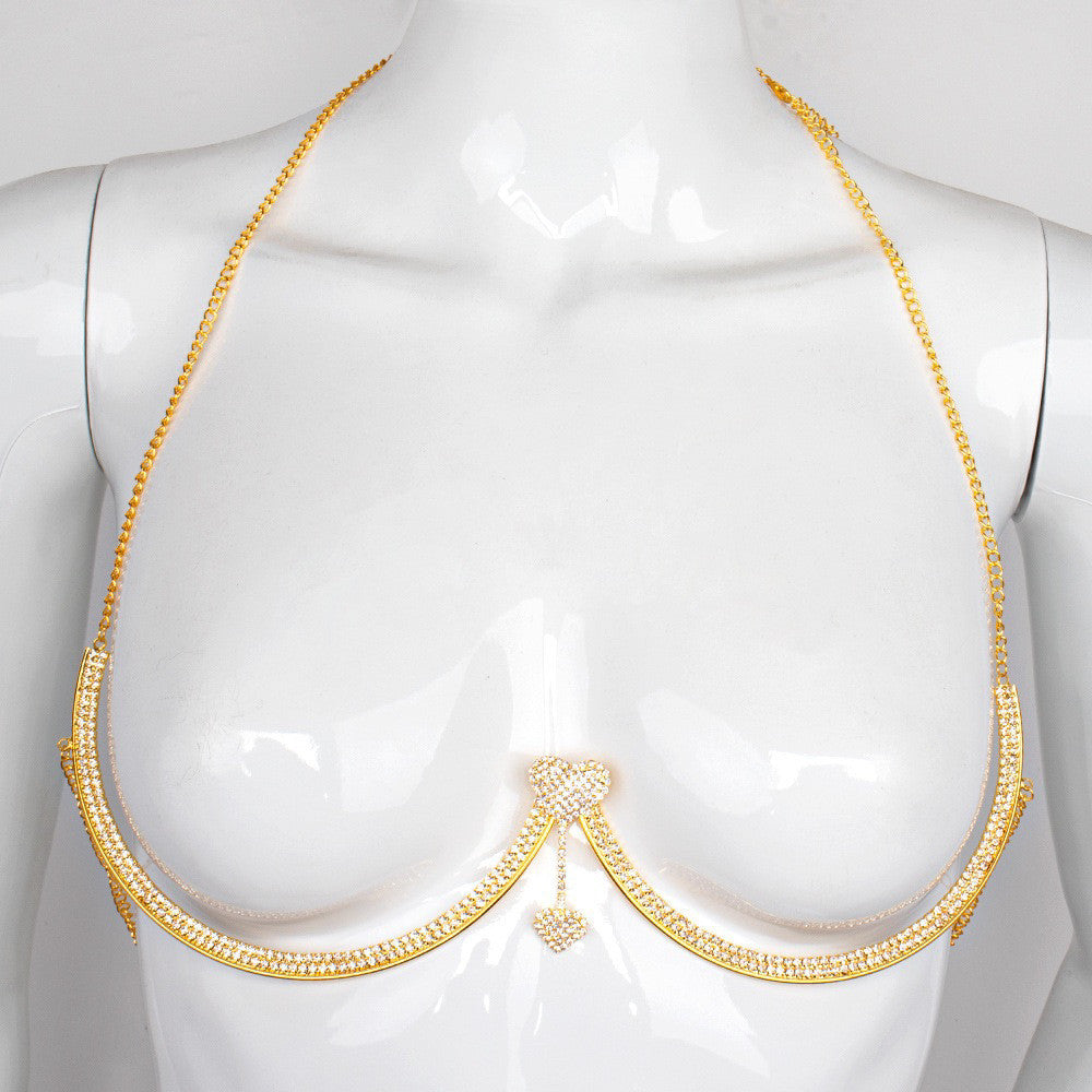Cadena Corporal Minimalista con Colgante de Corazón, Detalles de Diamantes de Imitación y Borla en Aleación