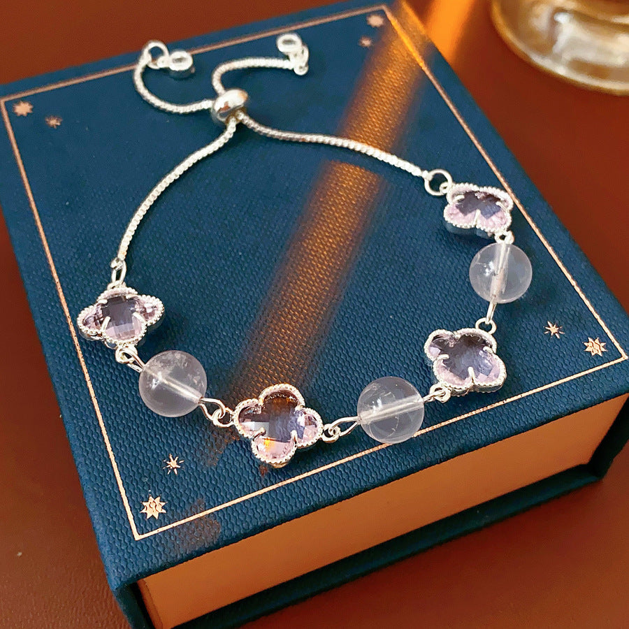 Luxury Elegant Geometric Floral Brass Bracelet with Cubic Zirconia Inlay for Women