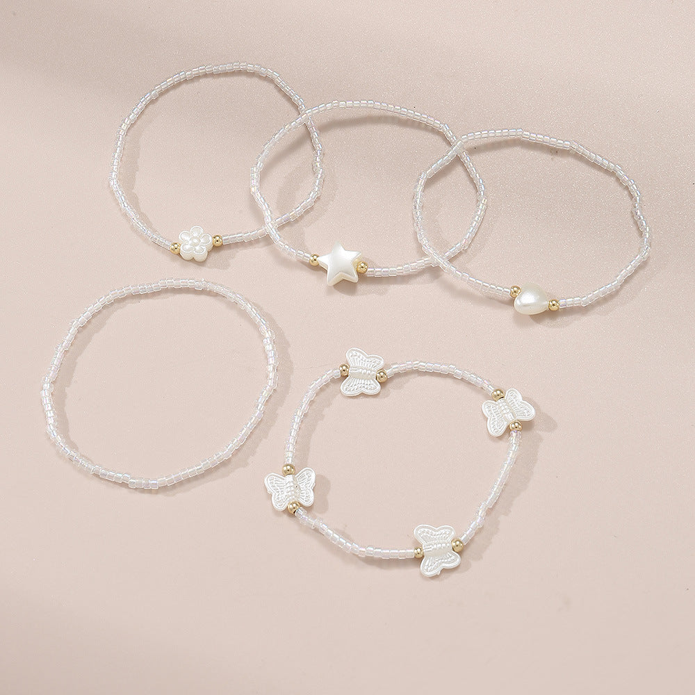 Conjunto de pulseras de abalorios de mariposas, flores, corazones y estrellas estilo coreano para niñas, joyas de mano temáticas de princesas