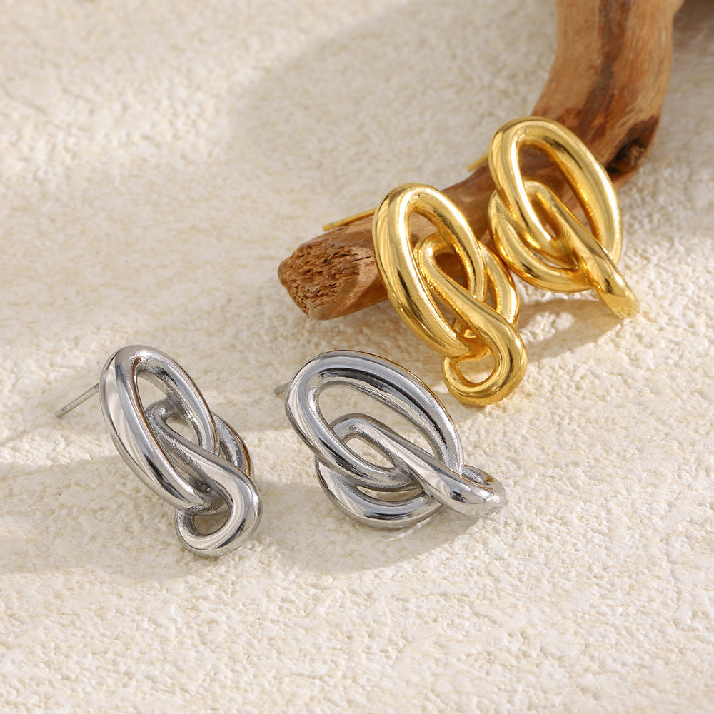 Orecchini da donna geometrici minimalisti in acciaio inossidabile con placcatura in oro 18 carati e design dalle linee pulite