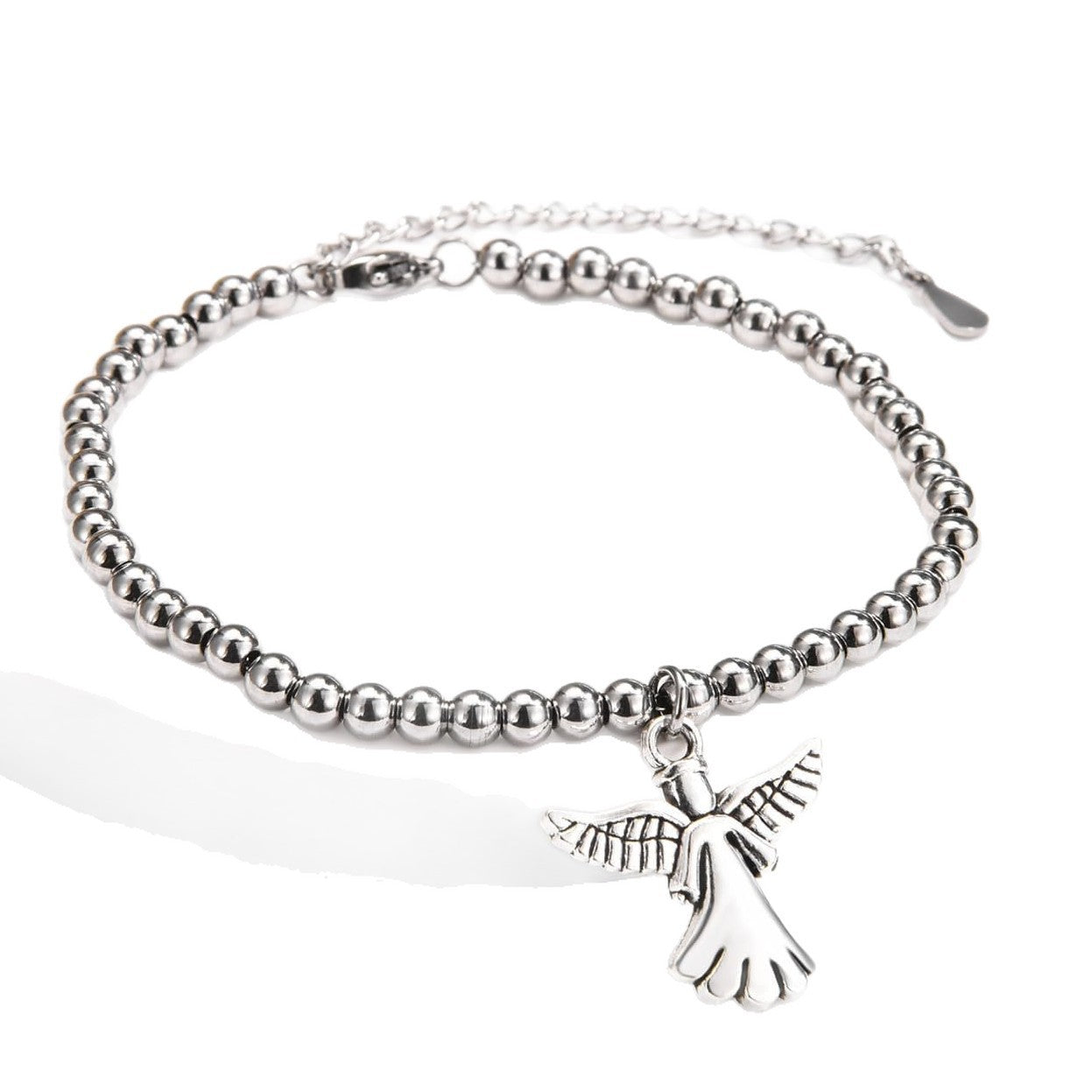 Minimalist Stainless Steel Ball Chain Bracelet with Angel Wing Pendant Adjustable Beaded Bracelet for Women