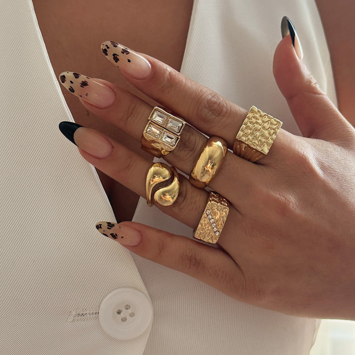 Gold Plated Geometric Square Alloy Ring for Women