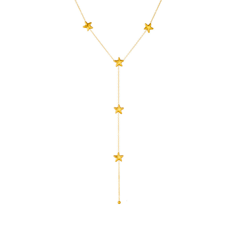 Minimalist Business Star Stainless Steel Plated Y-Necklace with Tassel for Women