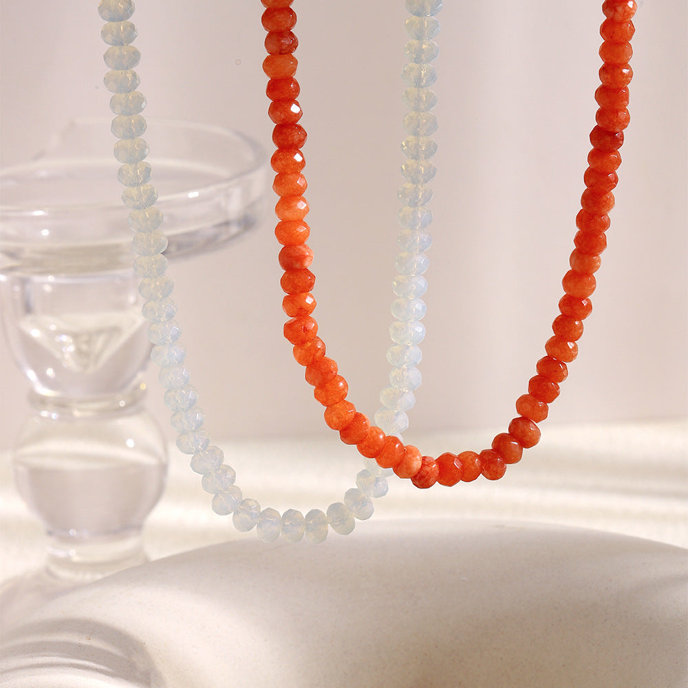 Collar Colgante Geométrico Minimalista para Mujer Acero Inoxidable con Baño de Oro de 18K Ópalo y Piedra Natural de Ágata Roja