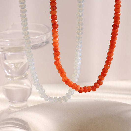 Collana con ciondolo geometrico minimalista da donna in acciaio inossidabile con placcatura in oro 18 carati, opale e pietra naturale di agata rossa