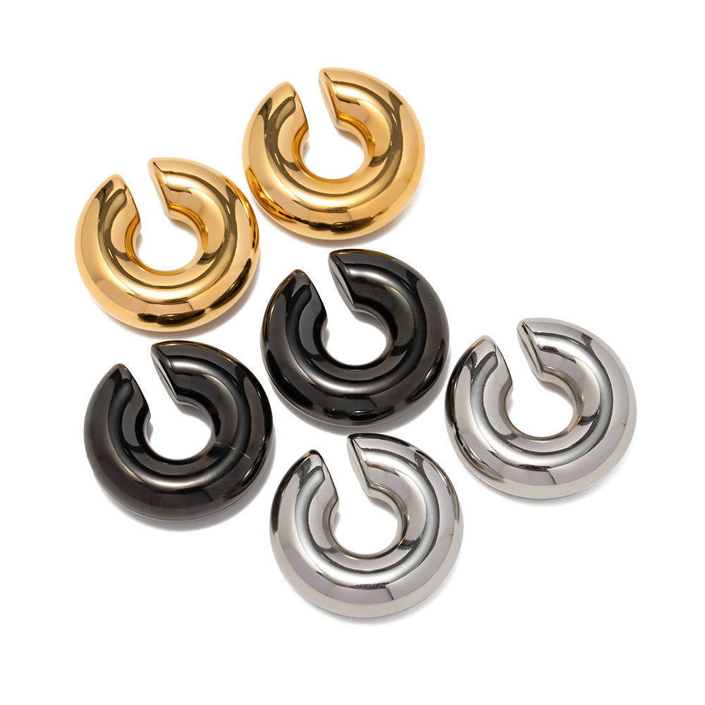 Orecchini a Cerchio Geometrici in Acciaio Inossidabile con Placcatura in Oro 18K da Donna