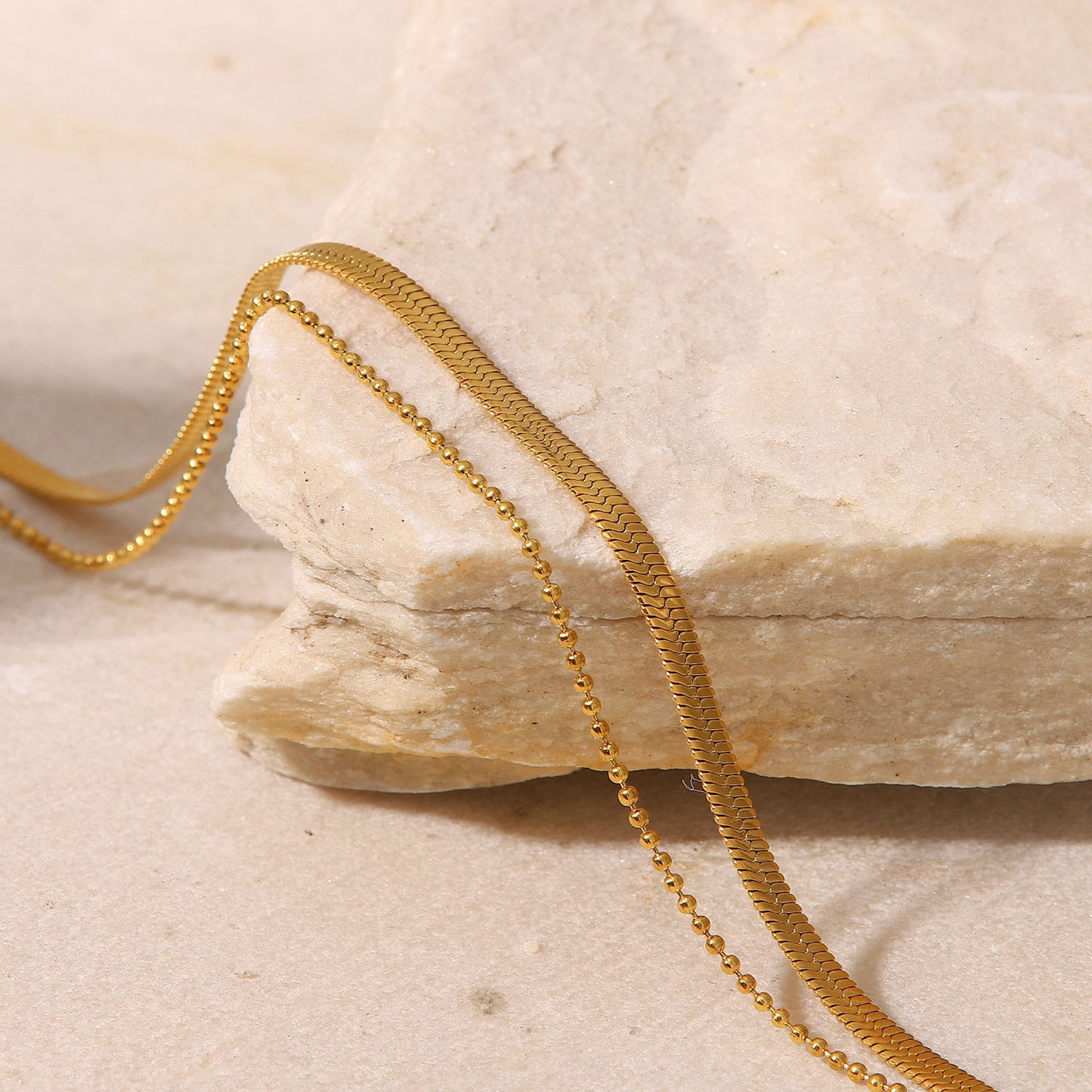 Minimalist Geometric Titanium Steel Anklet with 18K Gold Plated Blade Chain and Snake Chain Dual-Layer Design