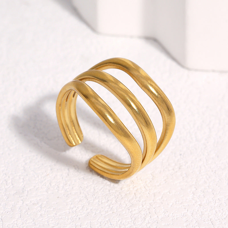 Minimalist Geometric Gold Plated Stainless Steel Ring for Women