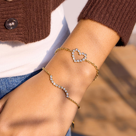 Elegant Minimalist Heart Geometric Rhinestone Plated Stainless Steel Bracelet for Women