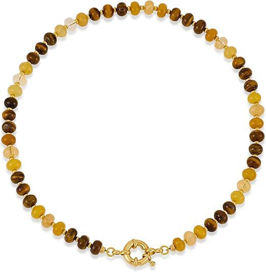 Sweet 8mm Natural Stone Bead Necklace Stainless Steel Geometric Round Ball Chain for Women