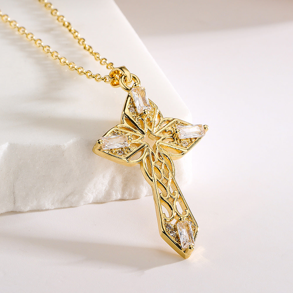 Geometric Pendant Necklace for Women in Copper with 18K Gold Plating and Zircon Inlay, Fashionable Minimalist Style