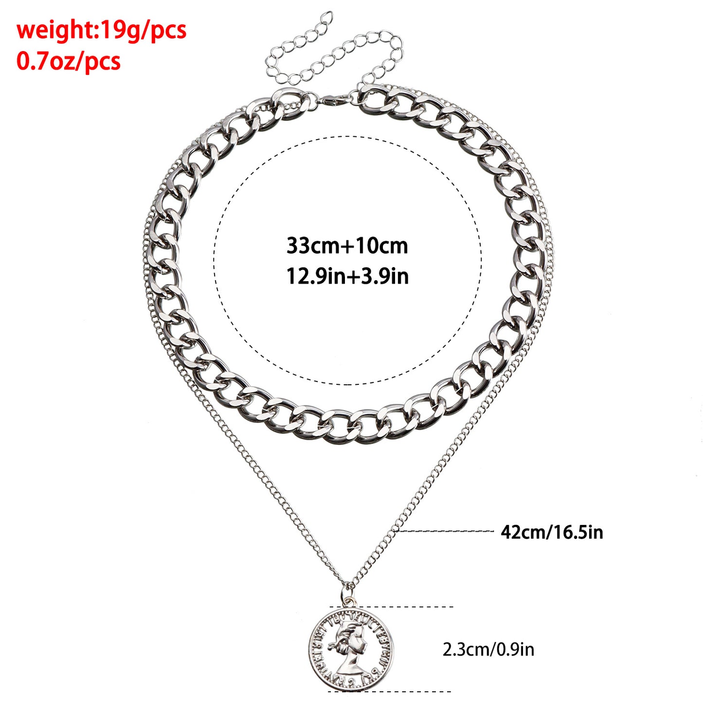 Vintage Double-Layer Hollow Geometric Pendant Necklace for Women with Plated Metal Chain