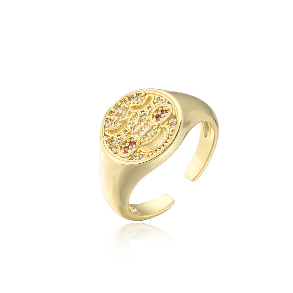 Sweet Geometric Brass 18K Gold Plated Ring with Micro-Inlaid Cubic Zirconia for Women